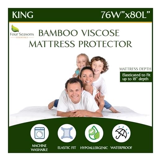 Four Seasons Essentials King Size Bamboo Mattress Protector - Waterproof Fitted Sheet Mattress Cover Hypoallergenic Premium Quality Soft Pad Protects from Dust Mites Allergens