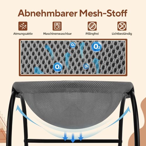 LIFLIX Katzenhängematte Outdoor, Erhöhter Katzenbett mit abnehmbarem, Waschbarem Netzstoff, Stehend Hängematte Katzen für Innen-/Außenbereich (Grau)