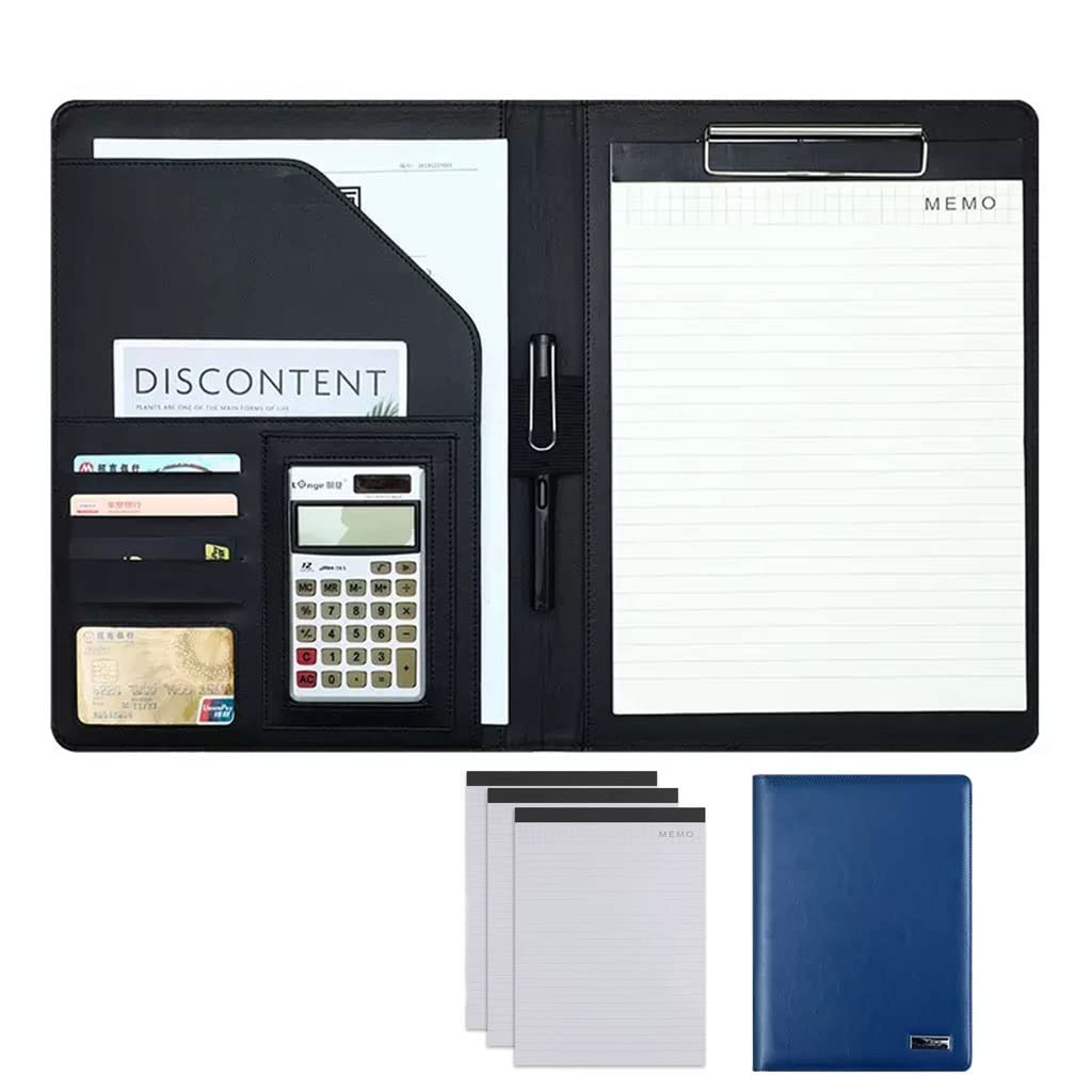 Teczka konferencyjna Organizer na dokumenty， Teczka A4 z schowkiem i miejscem do przechowywania, segregator na dokumenty do rozmów kwalifikacyjnych, CV, dokumenty prawne(Blauw,12digit calculator)