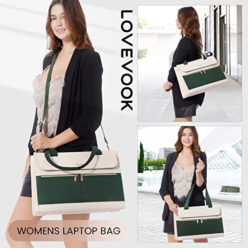 Image of LOVEVOOK Laptop Tote for Women - 15.6 Inch Professional Leather Computer Briefcase with Waterproof Handbag Shoulder Bag Large Capacity Business Teacher Office Crossbody Purse