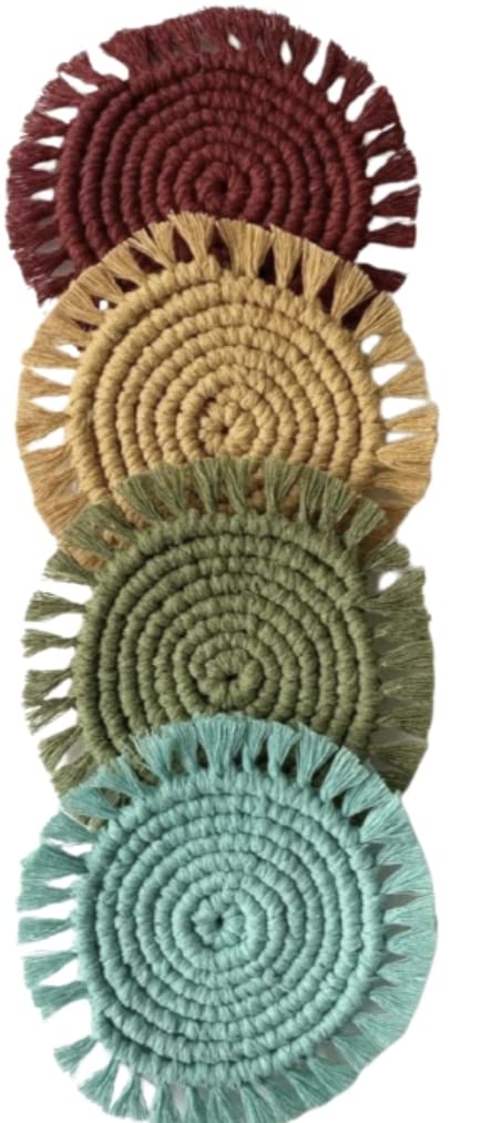 Crafting with Love un hermoso juego de 4 posavasos de macramé colorido, tamaño: 5 pulgadas, mejora la belleza de tu hogar