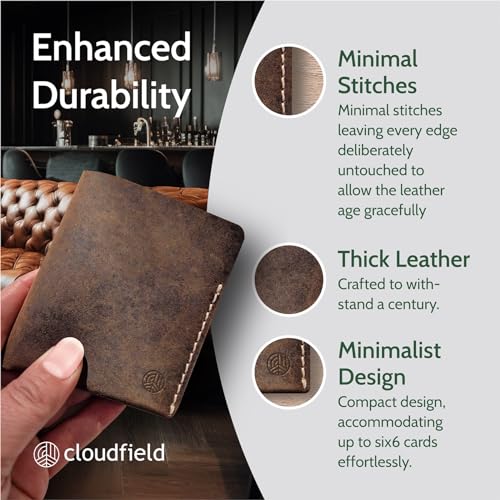 cloudfield Unisex Minimalist Leather Wallet - Thick Luxurious Leather with Bifold Design - Gift for Men and Women2