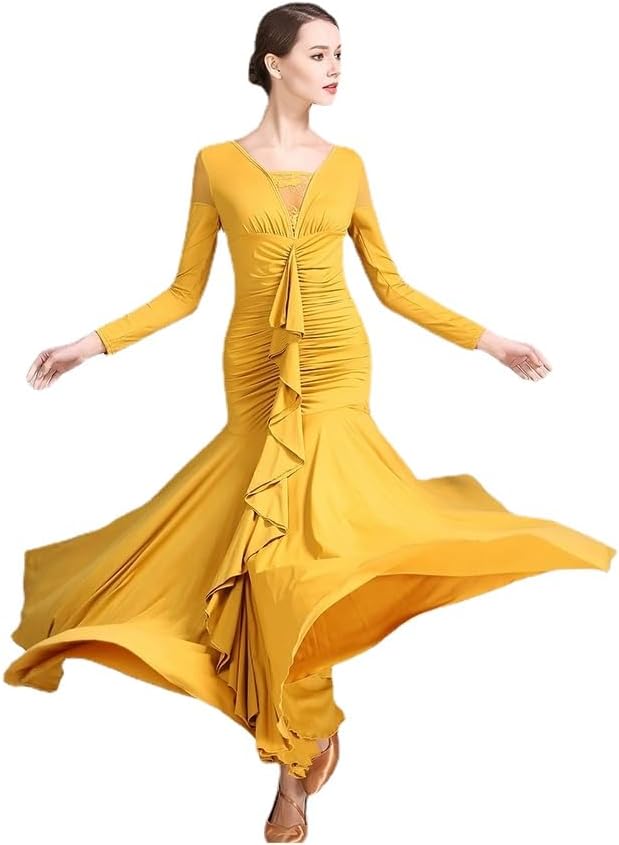 HEARTTOUCH Women Ballroom Dance Dress Modern Waltz Tango Dance Costume Long Sleeve National Standard Competition Performance