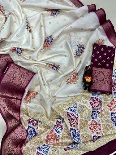 Image of Kashmiri Print Tussar Silk Saree for Women with Unstitched Blouse Piece for All Occasions
