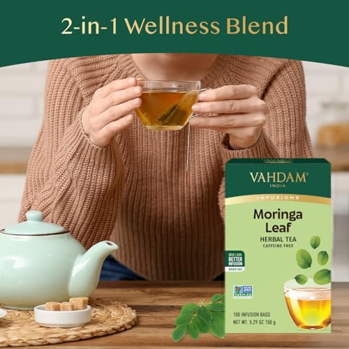 Image of VAHDAM, Moringa Tea (100 Tea Bags)| Caffeine Free, Non-GMO, Indian Origin, Eco-Friendly Individually Wrapped Tea Bags