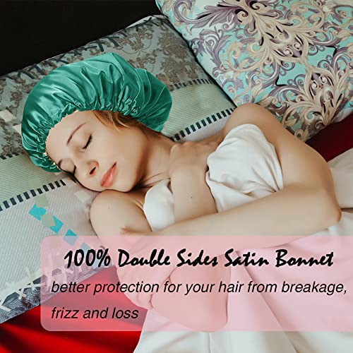 Image of Extra Large Adjustable Double Layer Satin Hair Bonnets with Drawstring for Women Night Sleeping Long Silky Satin