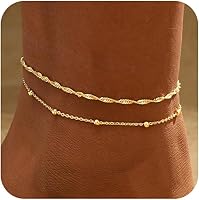 GOSFRY 2/3PCS 14K Gold Plated Anklets for Women - Waterproof Cuban Link Beaded Stackable Non-Tarnish Ankle Bracelets