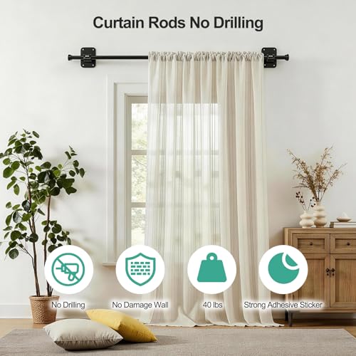Curtain Rods No Drilling for Windows 30-75 Inch, Adjustable Curtain Rod - image 3