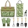 Colwelt Garden Tools Set, 8 Piece, Heavy Duty Gardening Tools with Wooden Handle, Including Garden Tote, Kneeling Pad, Gloves, Pruner, Trowel, Tulip Trowel, Cultivator – Gardening Gifts for Women Men