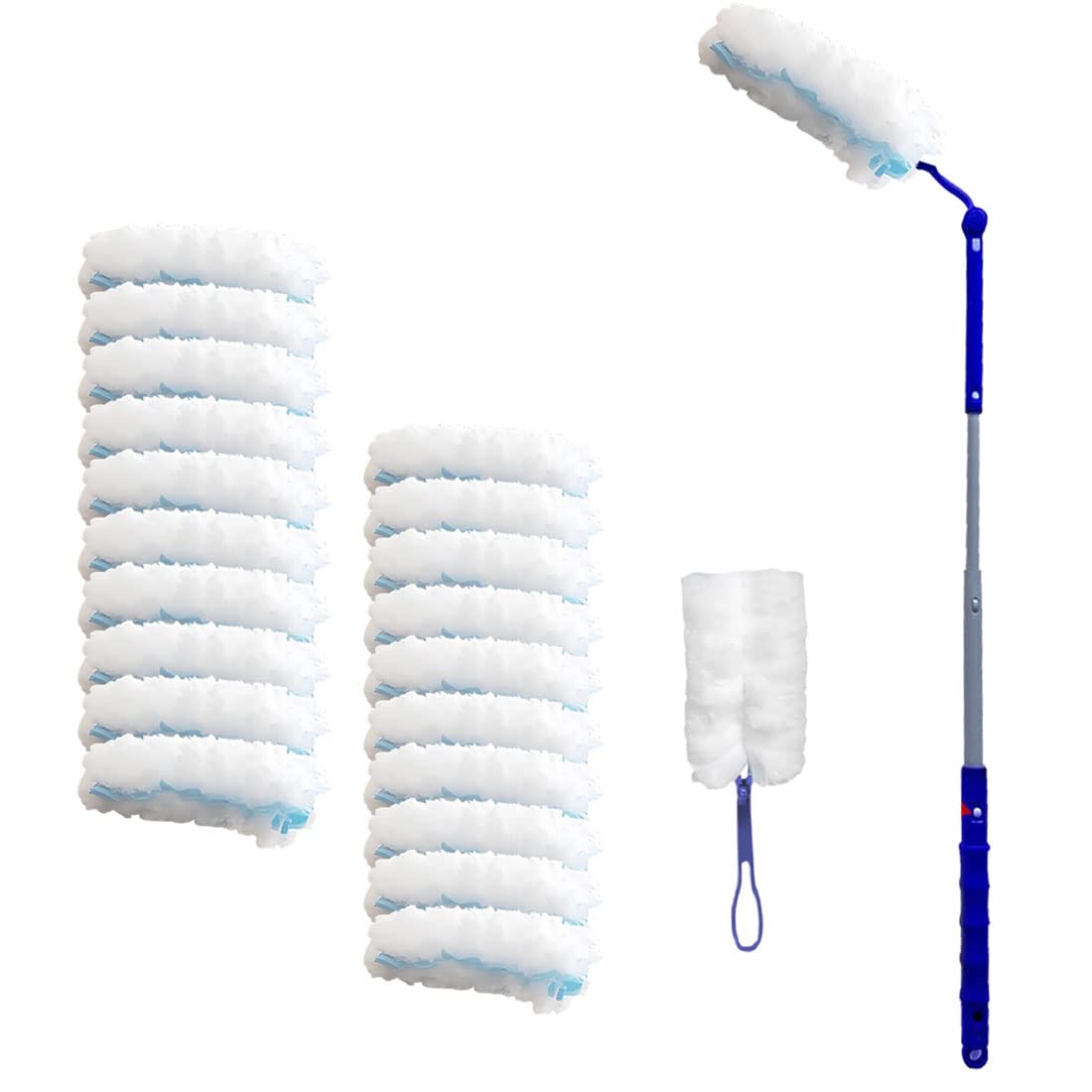 JEBBLAS Heavy Duty 360 Degree Duster Including 1 Long Handle, 1 Short Handle and 20 Duster Refills, Electrostatic Duster Kit, Heavy Duty Extender Handle Starter Kit