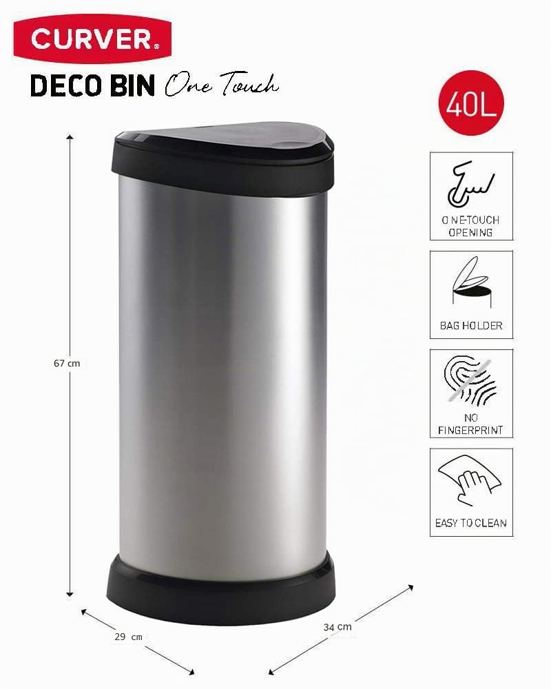 Curver Touch 177729 - Cubo de Basura, Mecanismo de Apertura con Toque, 40 L, Color Gris metálico