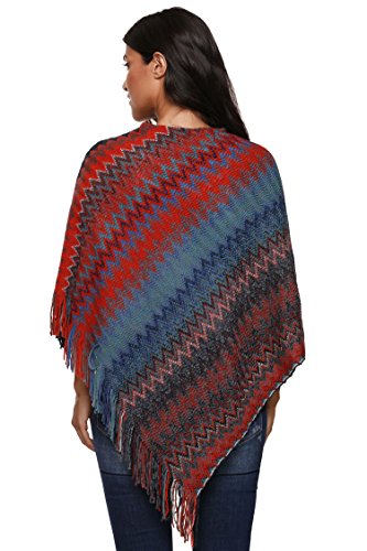 SherryDC Women's Zig-Zag Knit Tassel Fringed Pullover Poncho Sweater Cape Shawl Wrap2