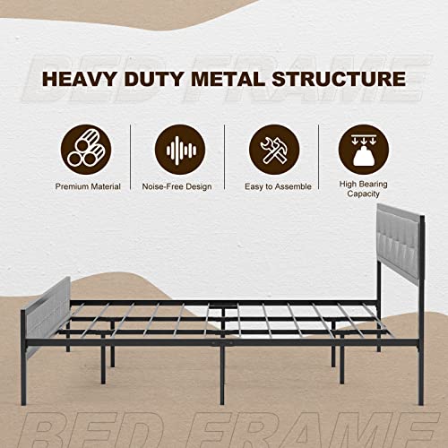 Ikifly Metal California King Size Bed Frame With Upholstered Linen Headboard Footboard, Mattress Foundation, Heavy Duty Metal Slats, Easy Assembly, No Box Spring Needed - Light Grey/Cal King #TOP7