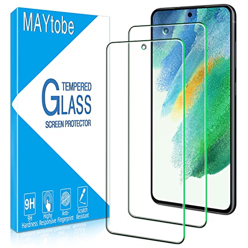 MAYtobe 2 Pack Screen Protector For Samsung Galaxy S21 FE 5G Tempered Glass, Supports Fingerprint Reader, 9H Hardness, Bubble Free, Anti-Scratch, 0.33mm Ultra Transparent, Case Friendly