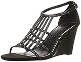 Jeweled Upper Athena Alexander Women\'s Hampton Wedge Sandal, Black Suede, 11 M US