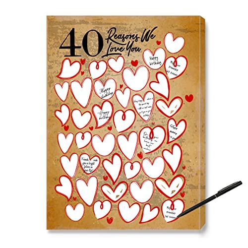40 Reasons We Love You, 40th Birthday Gift Guest Canvas, For Her, Man, Woman, Sister, Friend, Family, Great 40th Anniversary or 40th Birthday Party Decoration-11x15 inches