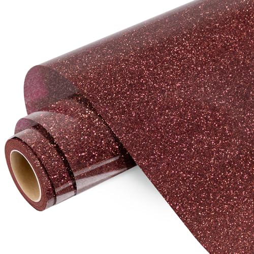WRAPXPERT Maroon Glitter Heat Transfer Vinyl Roll Holographic Glitter Wine Red HTV Vinyls 10 x5ft Sparkle Dark Red Brugundy Iron on Vinyl for Heat Vinyl Design Shrits Easy to Cut & Transfer