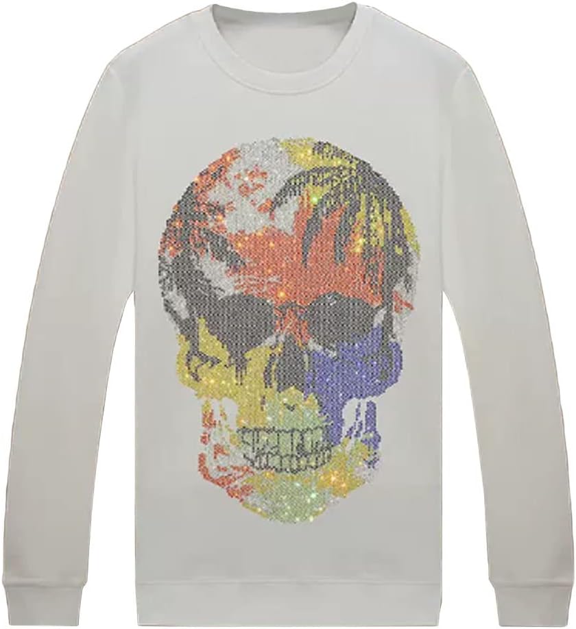 HZCX FASHION Mens Womens Sparkly Rave Shiny Rhinestone Graphic Sweatshirt Hip Hop Festival Party Crewneck Pullover Jersey