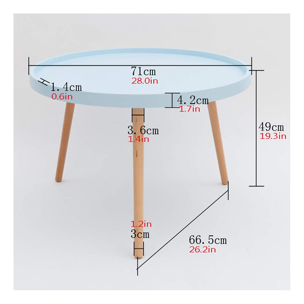 WTTO Round Side End Table, Accent Coffee Tables Nightstand with Wood Legs Small Sofa Snack Table for Living Room Bedroom Balcony Family and Office,Blue-L