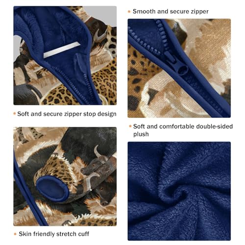 Animal Print with Leopard Cows Toddler Fleece Jacket Girl Boys Hooded Fleece Jacket Coat Warm Outwear Zip-up 3-10T3