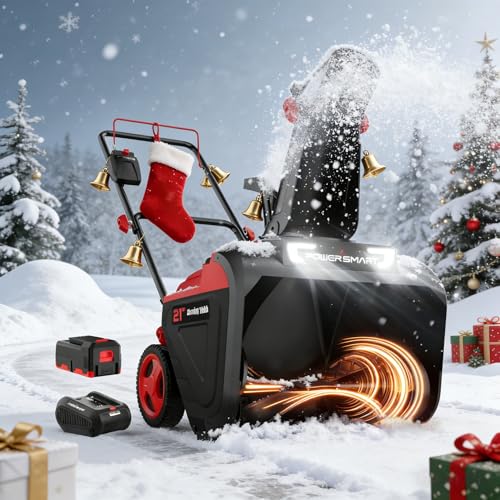 PowerSmart 40V Cordless Snow Blower, 21'' Cleaning Width/6'' Cleaning Depth Snow Blower with LED Light & 30 FT Throwing Distance, Battery and Charger Included,Perfect for Driveway,Garden, Deck,Garage