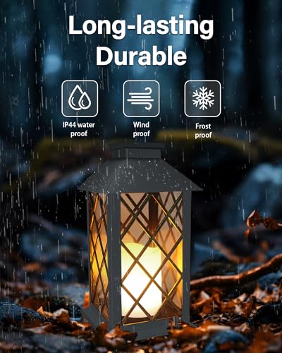 Image of SHYMERY Solar Lanterns Outdoor Waterproof, 14 Inch Outdoor Lanterns with LED Flickering Flameless Candles,2 Pack Hanging Black Lantern Decorative for Patio,Front Porch,Balcony,Outside,Table Decor