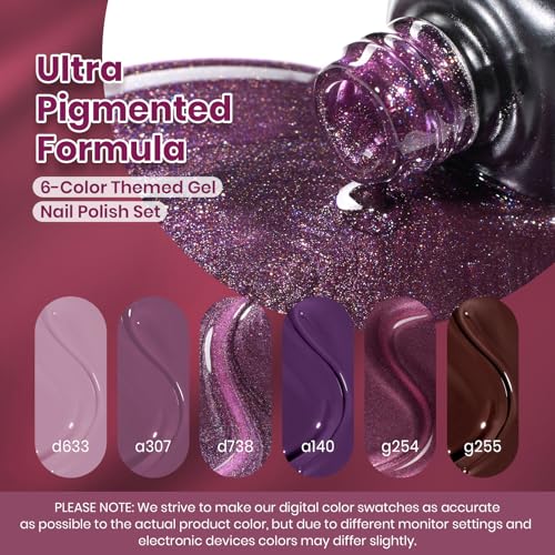 Image of Beetles Purple Gel Nail Polish Set, 6 Colors Muse of Midnight Gel | 6 Burgundy Nude Purple Gel Polish Colors with Glitter Cat Eye Effects for Uv Led Soak-Off Manicures