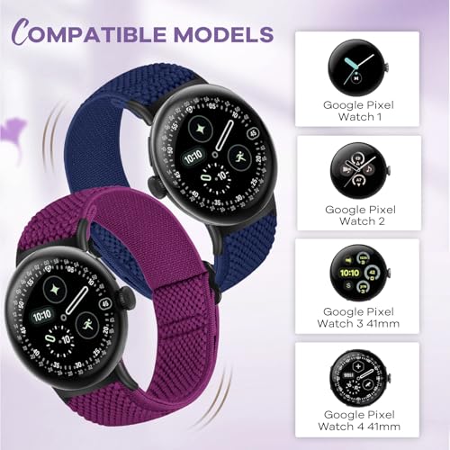 Image of WolliLe Stretchy Nylon Bands Compatible with Google Pixel Watch 4 /3 41mm /Pixel Watch 2 /1 Bands for Women Men, Adjustable Elastic Sport Straps Replacement Wristbands