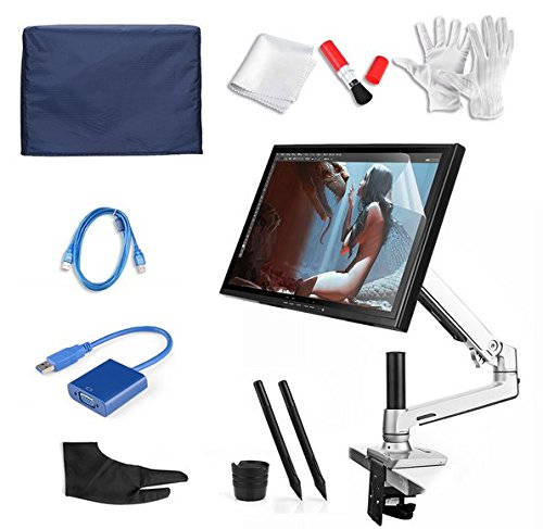 Gowe 2 Stifte 19 Art Graphic digitaltablet LCD Monitor drawingtablet + Schreibtisch Halterung + Displayschutzfolie + Cove + Handschuh + USB-Kabel
