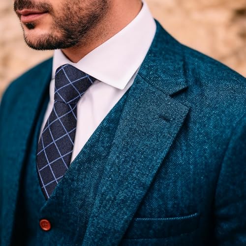 Image of Barry.Wang Skinny Ties for Men Wool Blend Herringbone Necktie with Tie Clip
