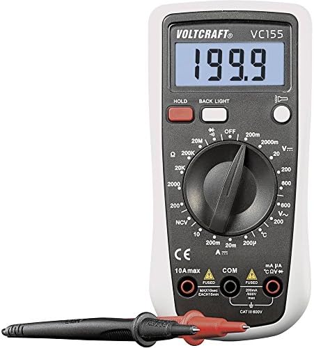Voltcraft Digital Hand-held Multimeter, Model: VC155, 2000 counts, AC/DC, Reading Category CAT III 600V, 0.5% Basic Accuracy, Manual Range with Hold Function, Torch, Back Light Function