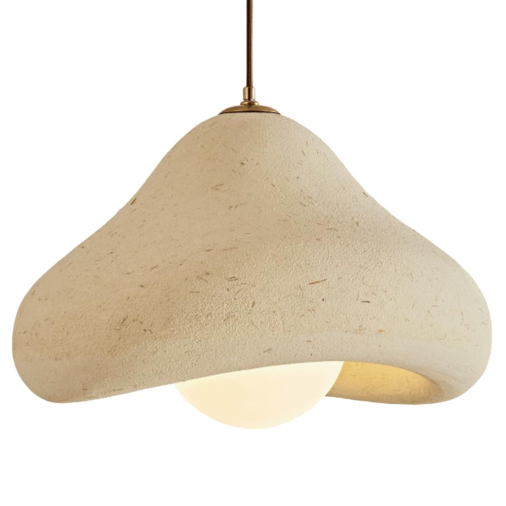 ESIYUVO Mushroom Pendant Light Handmade Resemble High-Density Polystyrene Shade Modern French Cream E27 Hanging Lamp Wabi Sabi Chandelier Lighting Fixture for Bar Dining Table Bedroom Living Room