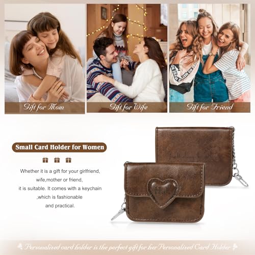 Personalized Women's Wallet with Photo and Name – Custom Initial Flower Purse with Engraving – RFID Zipper Wallet – Birthday Gift for Her, Mom, Wife, Girlfriend, Daughter, F-dark Brown, Modern3