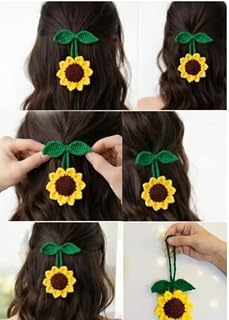 Handmade Crochet Flower Hair Tie Charm, Yellow Sunflower, Multi-Purpose Use Price In India