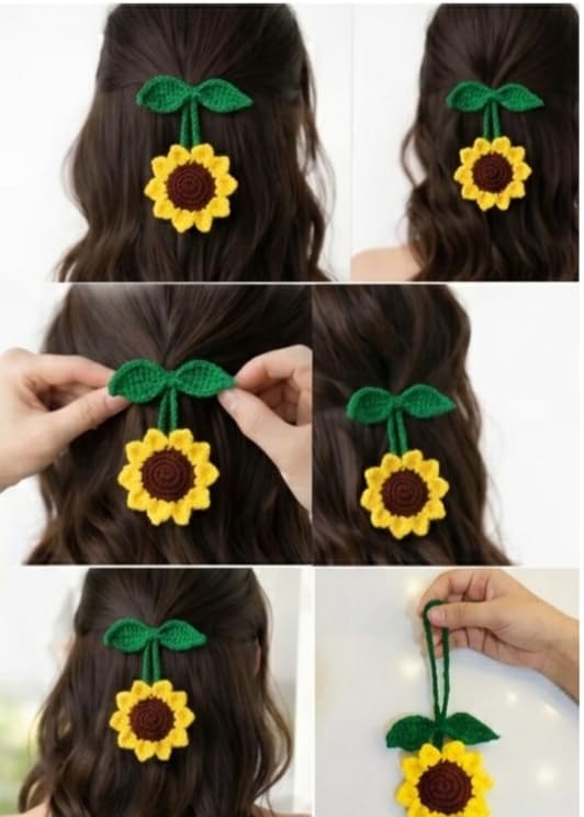 Handmade Crochet Flower Hair Tie Charm, Yellow Sunflower, Multi-Purpose Use - Review, Price and Buying Guide