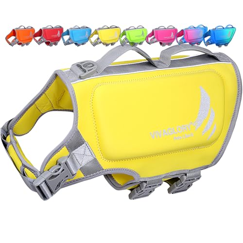 VIVAGLORY High Buoyancy Dog Life Vest, Swimming Vest with Handle, Dog Life Jacket for Swimming & Boating, Buoyancy for Puppy Doggy, L, Yellow