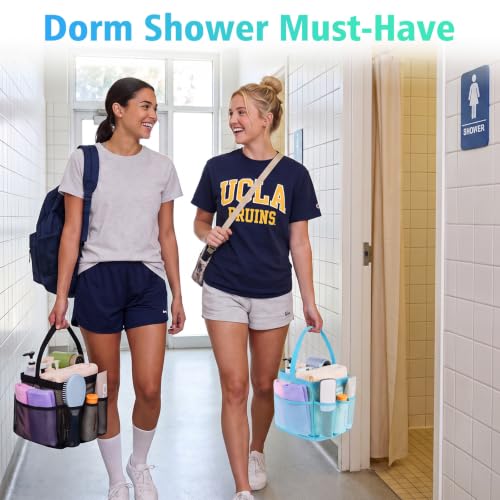 Image of EUDELE 2 Pack Mesh Shower Caddy Portable for College Dorm Room Essentials, Shower Caddy Dorm with 9-Pocket Large Capacity,Shower Bag for Beach,Swimming,Gym All Black+All Ice Blue