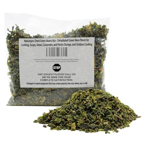 Naturejam Dried Green Beans 8oz - Dehydrated Green Bean Pieces for Cooking, Soups, Stews, Casseroles, and Pantry Storage, and Outdoor Cooking