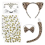 KSBBHDS Disfraces De Animales De Leopardo De 4 Piezas, Pegatinas De Tatuajes De Leopardo De 3 Piezas, Que Incluyen Diadema para Las Orejas, Pajarita, Cola, Accesorios para Juegos De rol.