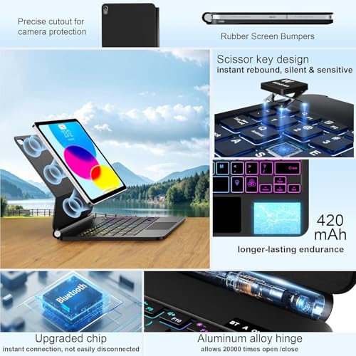Image of ALIWLHOF Keyboard Case for iPad (A16) 11th Generation 11 inch 2025&10th Gen 10.9 inch 2022 - Magic-Style Backlit Keyboard with Multi-Touch Trackpad - Floating Cantilever Stand - Magnetic Case for iPad