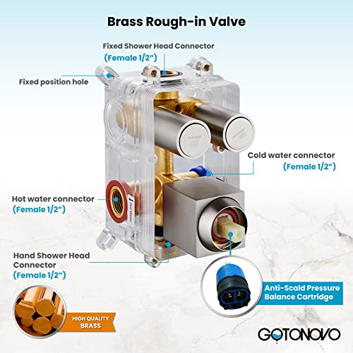 gotonovo-Push-Button-Rain-Shower-System-Rainfall-Shower-Head-with-Handheld-Shower-Wall-Mount-Pressure-Balance-Valve-Included-Dual-Functions-Luxury-Shower-Faucet-Set-10-Inch-Brushed-Nickel gotonovo Push Button Rain Shower System Rainfall Shower Head with Handheld Shower Wall Mount Pressure Balance Valve Included Dual Functions Luxury Shower Faucet Set 10 Inch Brushed Nickel