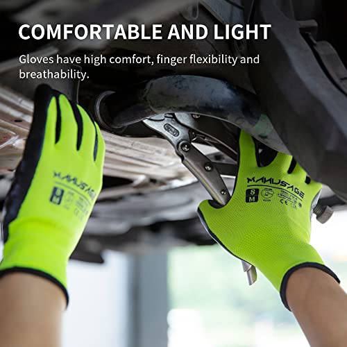 Manusage Nitrile Work Gloves, 3D Comfort Stretch Fit, Powerful Grip, Touchscreen, Durable Foam Coated, Flexible, Lightweight, Machine Washable, Size-L Yellow 12 Pairs #TOP5