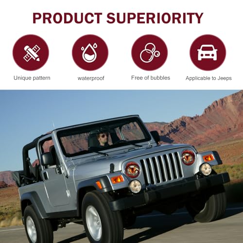 Image of 2 PCS Car Beast Eyes Decals, 3D Stereo Beast Eyes Stickers, Waterproof J-eep Round Light Decal, Cool Beast Eyes Light Decoration Stickers, Suitable for Wrangler and Most Cars (Red Animal Eyes)