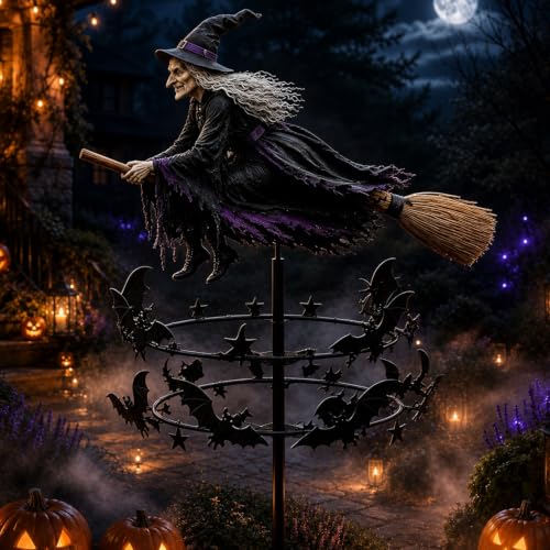 The Enchanted Witch Garden Wind Spinner - Halloween Outdoor Yard Art, Flying Kinetic Bat Ring Lawn Ornament, Spooky Patio Pathway Decor, Whimsical Gothic Fall Holiday Decoration - Image 7