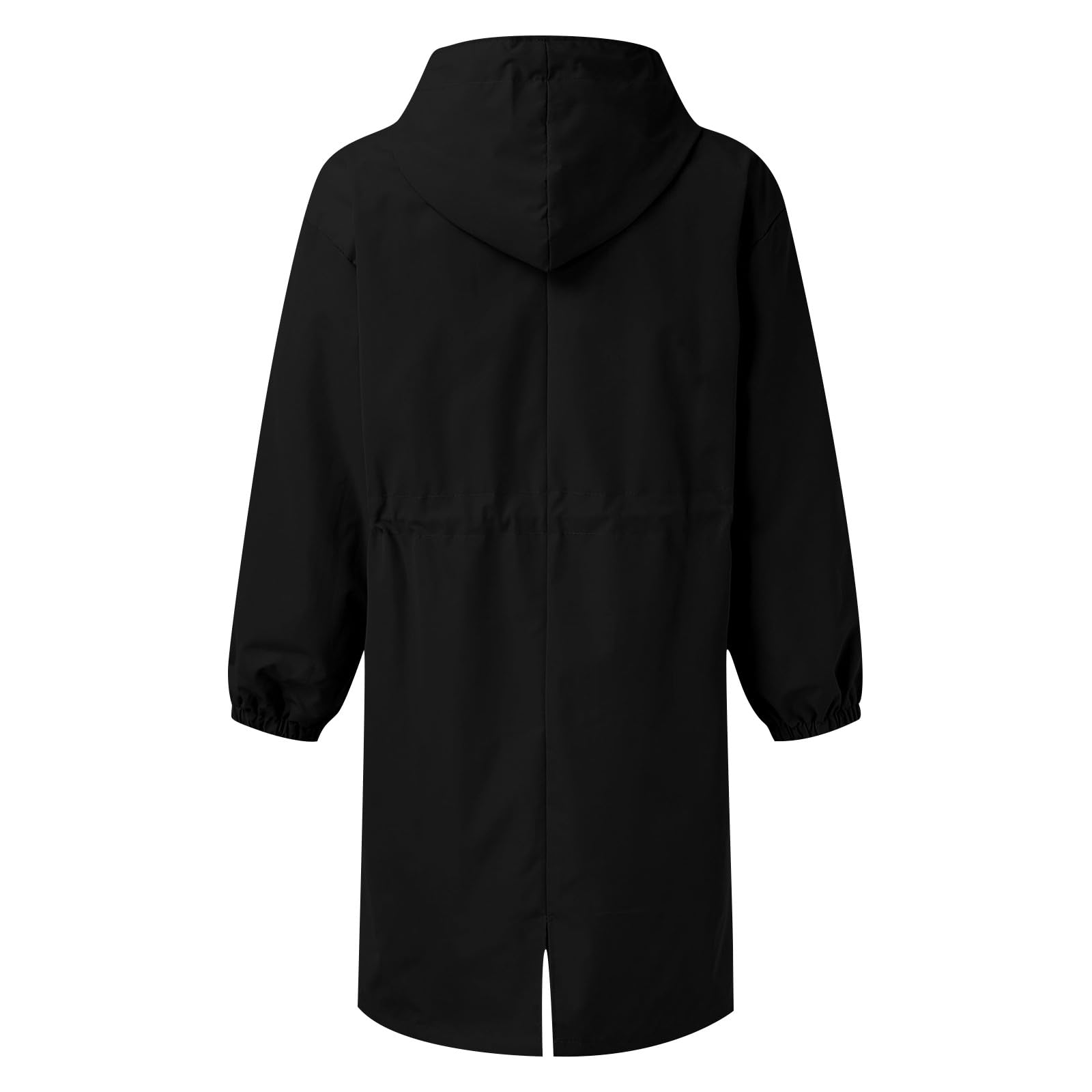 Generisch Trench noir pour femme, trench coat long avec capuche, parka, manteau de transition, manteau d'été, veste coupe-vent, veste d'extérieur léger, trench coat, manteau, coupe-vent, noir, L
