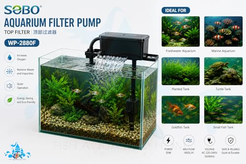 Image of FAH WP-2880F Aquarium Internal Filter Pump | 30W, 1800L /H | Submersible Tank Top Filter | For 3-3.5 Ft Tanks | With Filter Media Chambers | Oxygenator Free Cotton Pad