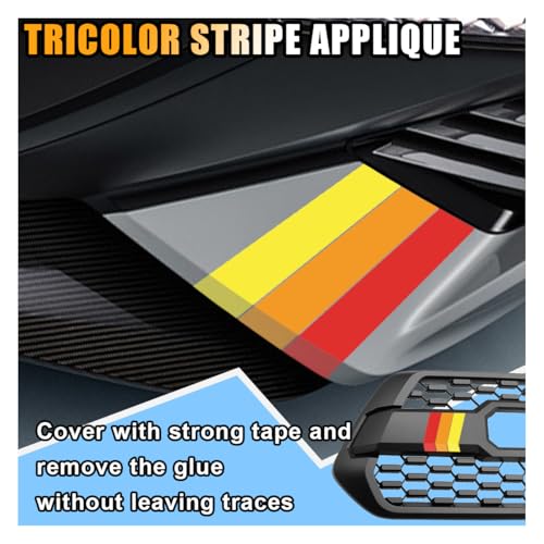 Image of 10 Inch Classic Retro Style Tri-Color Stripe Sticker Decal, Car Exterior or Interior Accessories for Toyota Tacoma 4Runner Tundra, Decoration Grille Fender Hood Side Skirt Bumper Dashboard (Red)