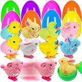 Sufuplay 8 Pack Jumbo Easter Eggs Filled with Wind-Up Toys, Plush Chicks and Bunnies, Prefilled Easter Eggs for Kids Easter Hunt, Basket Stuffers, Party Favors and Classroom Prizes