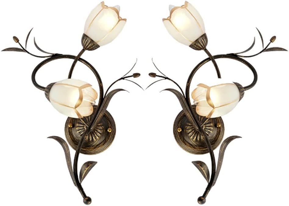 Lámpara de pared estilo pastoral europeo retro con forma de flor Un par de accesorios de iluminación de interior de color bronce con arte de hierro