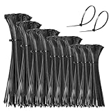 1000 Pack Cable Ties Black, 100/150/200/250/300mm Zip Ties Set, Heavy Duty & Extra Long Tie Wraps for Cable Management in Home, Office, Garden and DIY